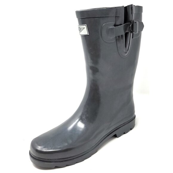 Women's Rainboots, Rubber Mid Calf Rain Boots, RB-1602, Grey - Picture 3 of 5